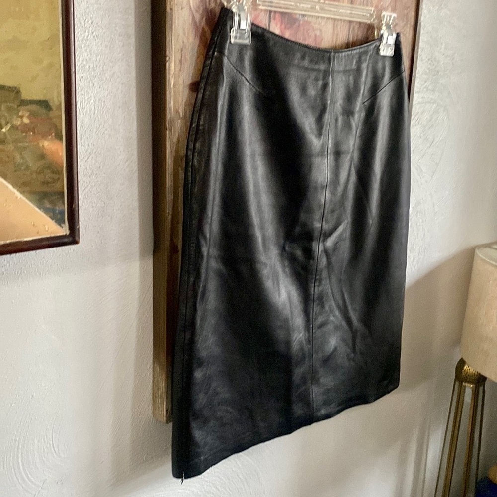 WILSON LEATHER SKIRT PELLE STUDIO BODYCON BLACK LEATHER SKIRT MIDI SKIRT 4 VTG - Picture 11 of 14
